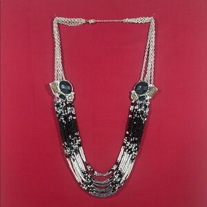 Elegant Black and Silver Multi Strand Necklace